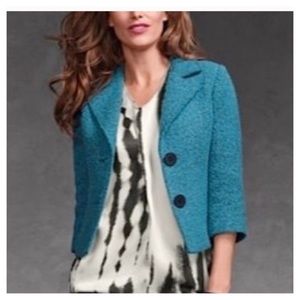 CAbi 186 Boucle Career Work Blazer Wool Blend Aqua
